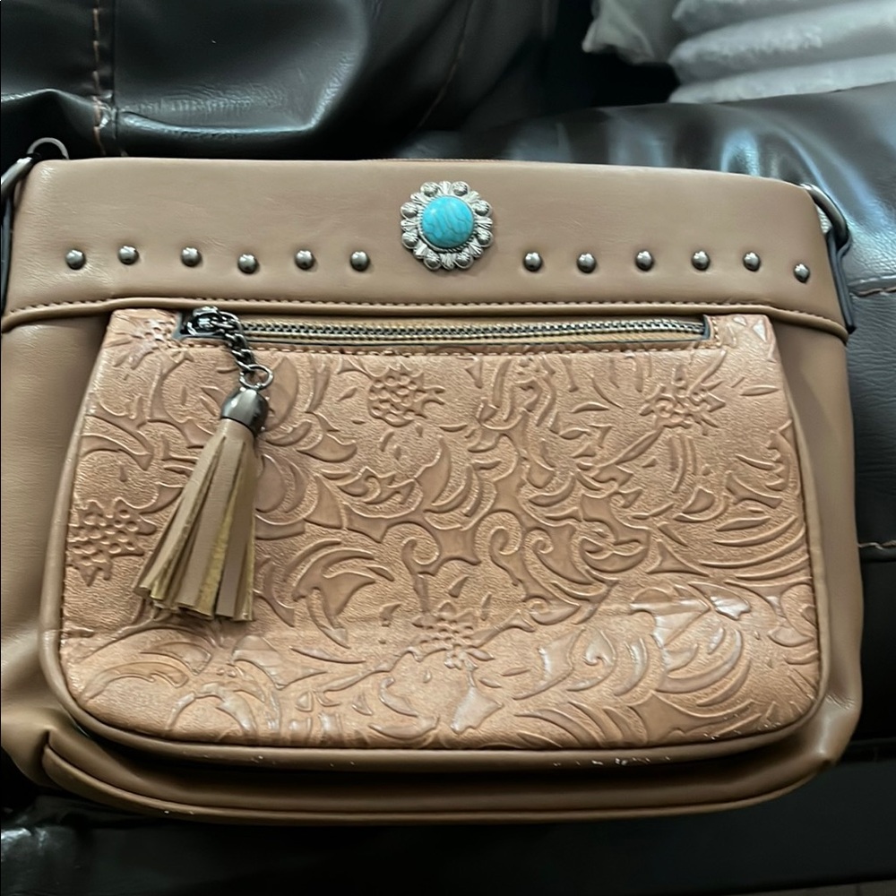 Elegant Tan Embossed Women's Bag